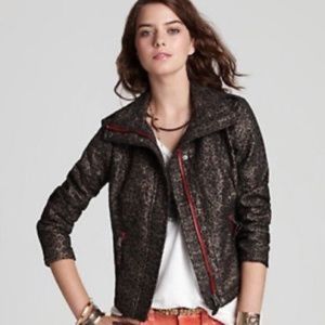 We The Free Women 0 Moto Jacket Brown Animal Print